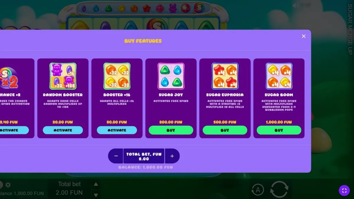 Sugar Merge Up slot game interface with candy symbols