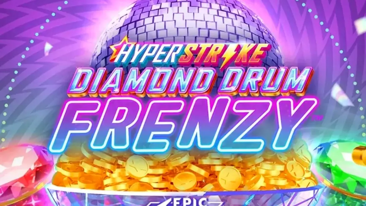 Tampilan visual slot Hyper Strike Diamond Drum Frenzy dengan elemen neon dan drum emas